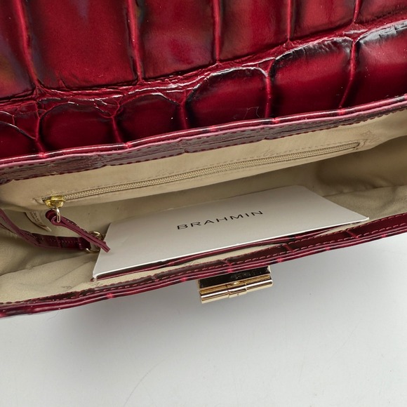 Brahmin Cynthia Merlot Nerina Burgundy Croc Embossed Leather Crossbody Bag - Picture 14 of 14